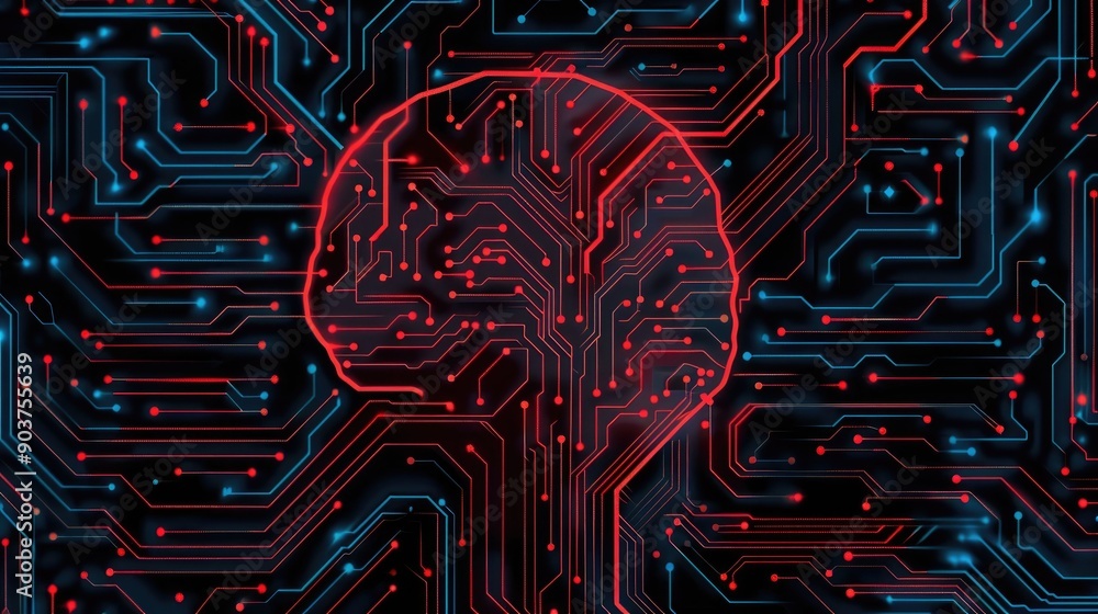 Poster intricate depicting the complex interconnected patterns and nodes of a cognitive machine system repr