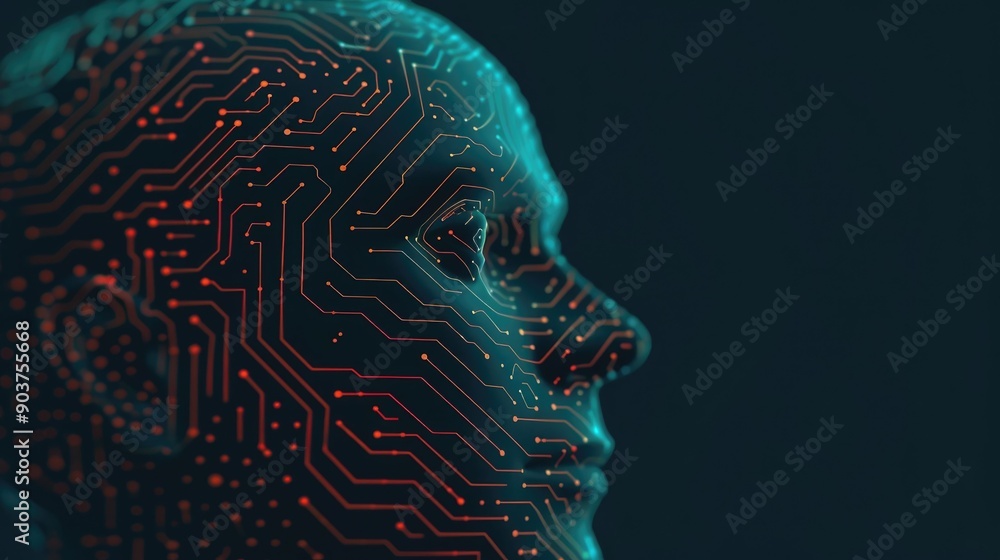 Poster this depicts intricate cognitive machine patterns featuring digital nodes interconnected lines and a