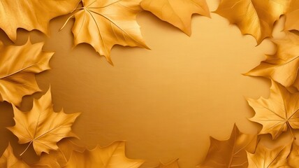 Golden autumn leaves creating a warm, inviting frame on a smooth background, perfect for fall-themed designs.