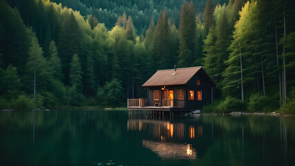 Obraz premium wooden house on the lake