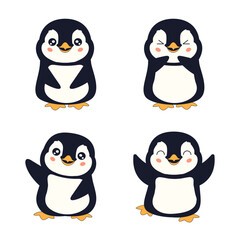 mascot set of cute  adorable penguins with various expressions