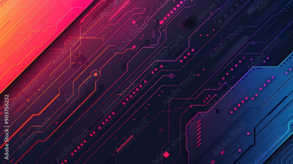 Poster vibrant depicting an advanced technology framework with intricate abstract shapes lines and patterns