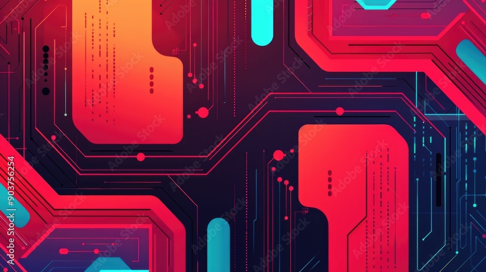 Poster vibrant of an technology framework featuring abstract geometric shapes lines and gradients in a futu