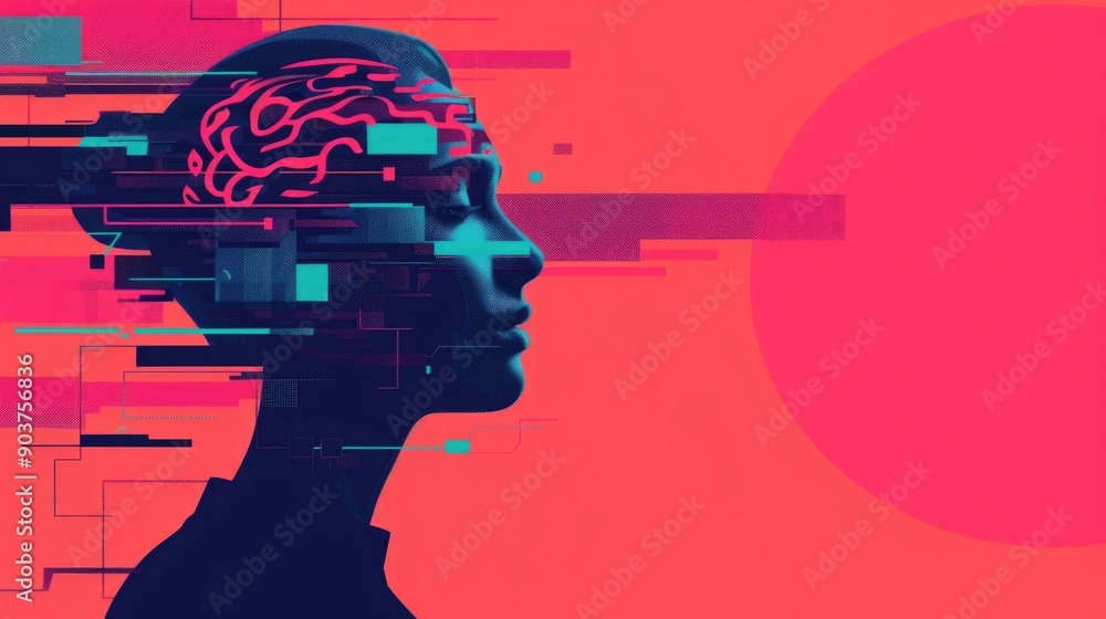 Poster vibrant depicting an intelligent neural design with intricate digital elements symbolizing the inter