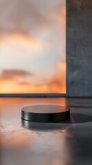 empty room with a table with close up product display podium