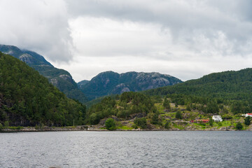View from a cruise catamaran on the fjord in Bergen.