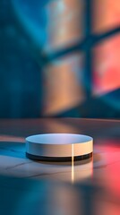 empty room with a table with close up product display podium