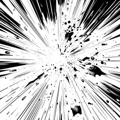 Obraz premium Dynamic black and white explosion graphic with radiating lines and splatter effects for high-energy visuals.