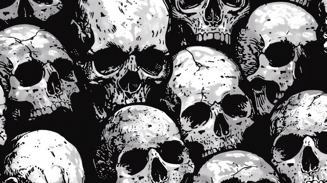 High contrast black and white ink skull pattern on paper