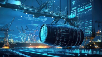 Digital Overlay of Cargo Container Being Lifted by Crane in a Port