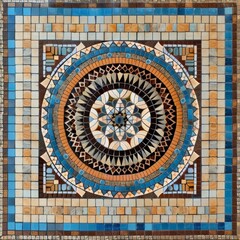 Obraz premium Intricate geometric mosaic design featuring warm and cool tones in a circular pattern.