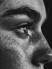 A close-up shot of an eye with distinctive freckles, ideal for use in beauty or lifestyle imagery