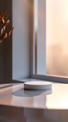 empty room with a table with close up product display podium