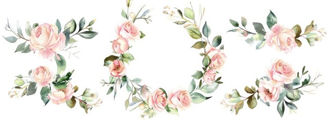 Watercolor Floral Arrangements with Greenery