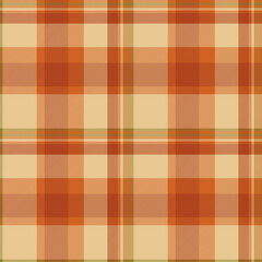 Towel vector fabric pattern, intricate textile texture seamless. Cowboy plaid tartan background check in orange and amber colors.