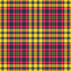 Ragged seamless texture textile, tape tartan background check. Striped plaid pattern vector fabric in yellow and dark colors.