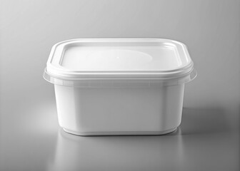 Empty white food container with a transparent label and simple background, providing ample space for branding, logos, or designs, perfect for product promotion.