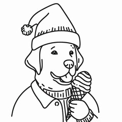Obraz premium Labrador Retriever Dog wearing a santa hat hold a ice cream in Christmas Eve Holiday Funny Party Cute Doodle Cartoon Line Art Vector Clipart 