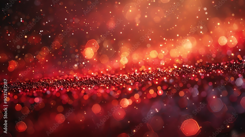 Poster Abstract red bokeh background with sparkle.