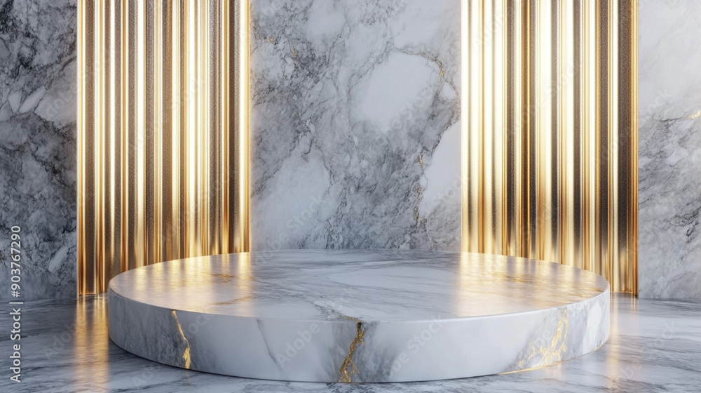 Poster silver marble and gold abstract background with generative ai. product display podium. luxury minima