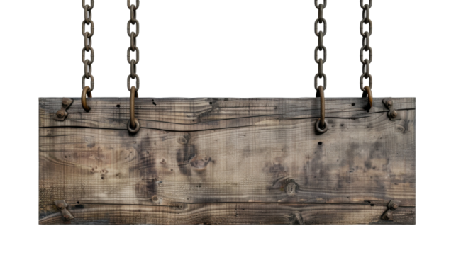 Signboard on chain on transparent background