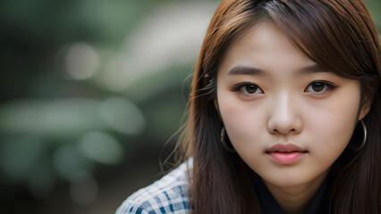 Fototapeta premium Young girl teenager chinese close up portrait