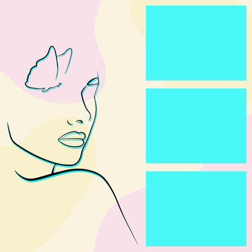 woman face butterfly line art clip art preview