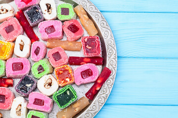Turkish delight candy . Rahat lokum photography