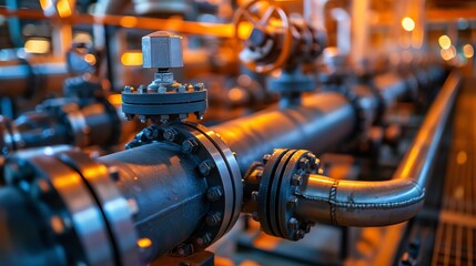 Fototapeta premium Industrial pipes and valves closeup.