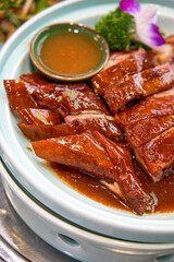 A plate of delicious crispy Cantonese roast goose