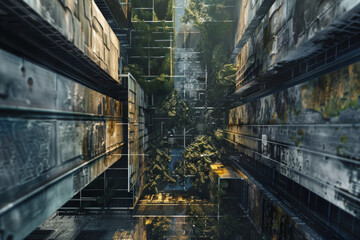 old industrial building roof top view