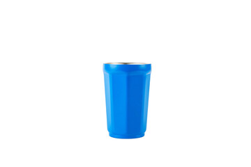 Blue aluminium water glass isolated transparent background with clipping path.