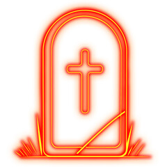 Obraz premium Glowing yellow neon Halloween gravestone icon 