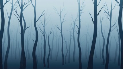 Obraz premium Moody and enigmatic depicting a mysterious haunting foggy forest landscape with eerie ghostly silhouetted trees and a hazy gloomy atmosphere