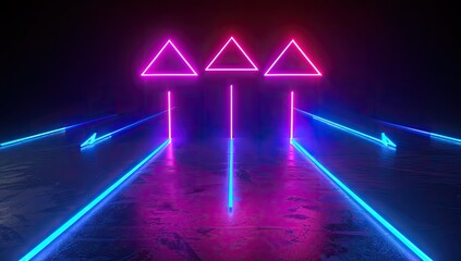 Bright Neon Arrows in Dark Background