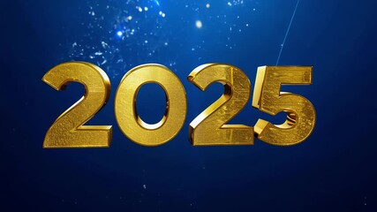 A gold number twenty five is displayed on a blue background. The number is surrounded by a bright light, giving it a celebratory and festive appearance.