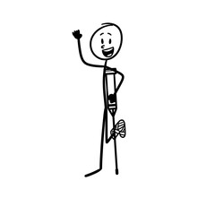 stick figure is happy even though he is sick and using a stretcher