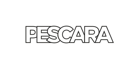 Pescara in the Italia emblem. The design features a geometric style, vector illustration with bold typography in a modern font. The graphic slogan lettering.