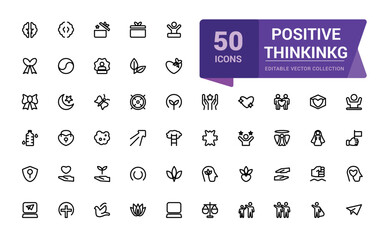 Positive thinking line icons collection. Related to emotion, attitude. Thin outline icons pack. Outline icon collection.