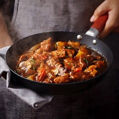 Beef goulash, soup and a stew, made of beef chuck steak, potatoes and plenty of paprika. Hungarian traditional meal.