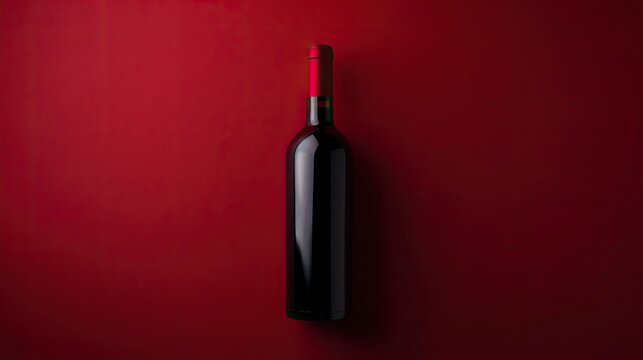 Red wine bottle prominently displayed on a red background, capturing the luxurious feel and rich color of the wine for high-impact visuals