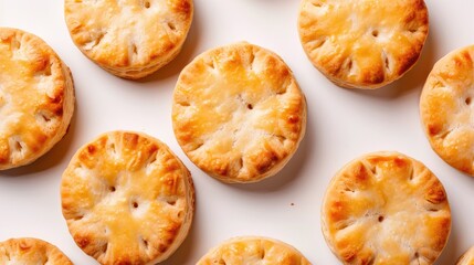Round, hole-in-the-middle biscuits on a white background, showcasing their texture and shape for food and baking visuals