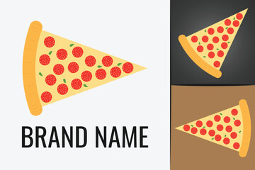 Pizza slice logo. Logotype Fast food Pizzeria cafe delivery. Cheese dripping pizza italian menu logo
