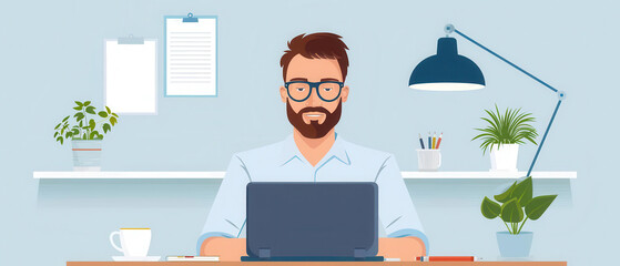 Business professional attending a virtual training session on a laptop, remote learning, professional development