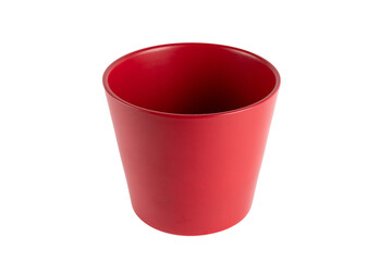 Red ceramic pot isolated no background cutout topview