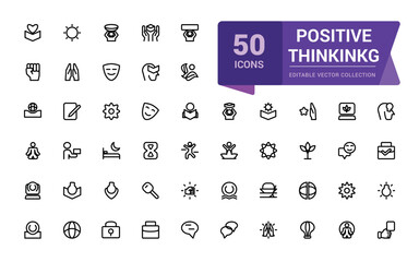 Positive thinking line icons collection. Related to emotion, attitude. Thin outline icons pack. Outline icon collection.