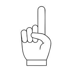 Fan foam finger number one pointing, black outline vector icon and symbol design