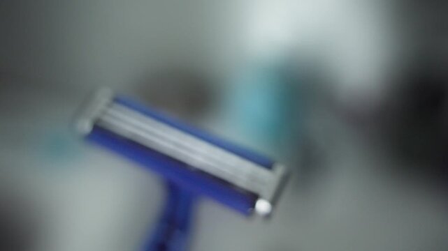 Close-Up of Blue Razor Blade. shallow dof.