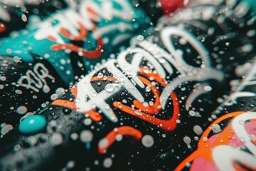 Obraz premium Graffiti covered concrete with water droplets