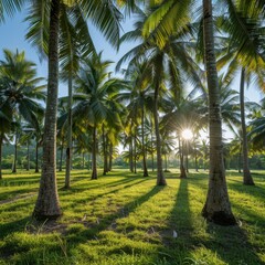 Fototapeta premium Pristine Coconut Palm Landscape: An Idyllic Outdoor Nature Scene Celebrating Tropical Serenity and Natural Beauty.